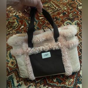 Pre-owned UGG Light Pink Suede brown Leather handles Shearling Bag